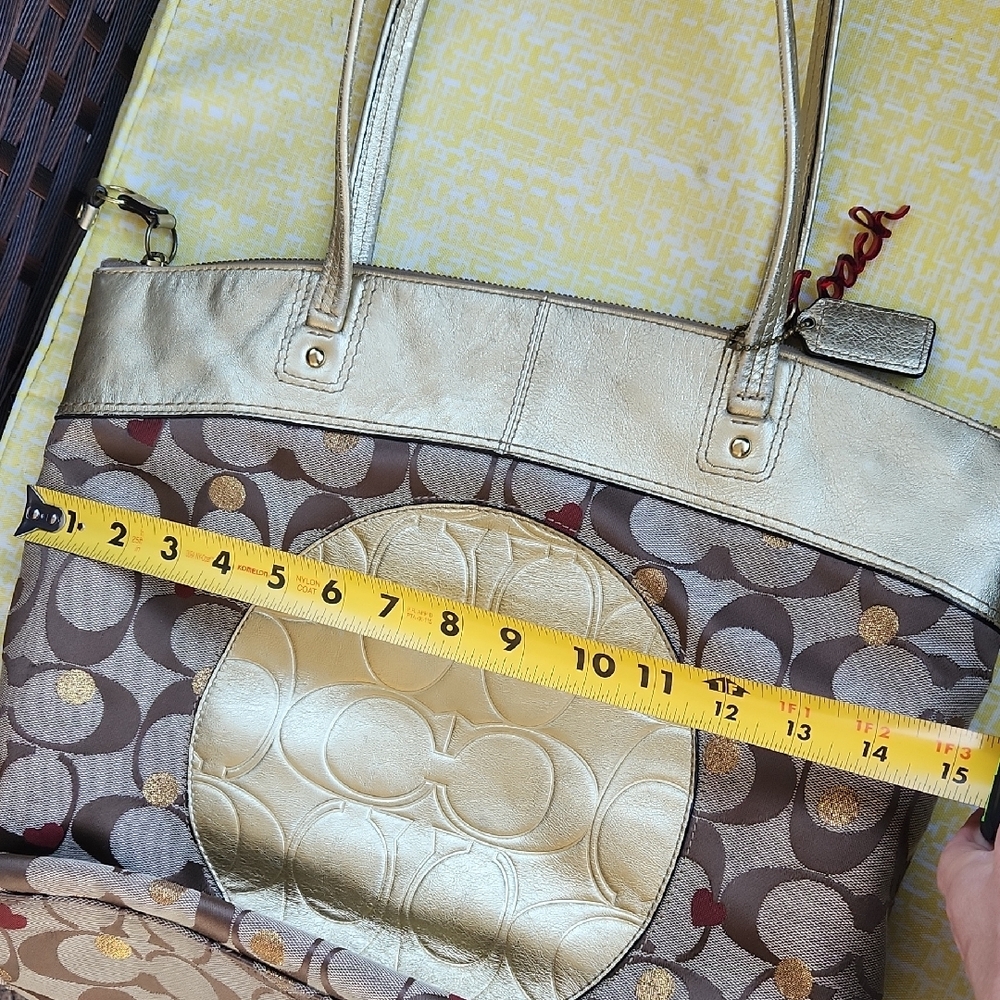 Coach Brown Signature Tote with Metallic Gold Trim - Picture 11 of 16